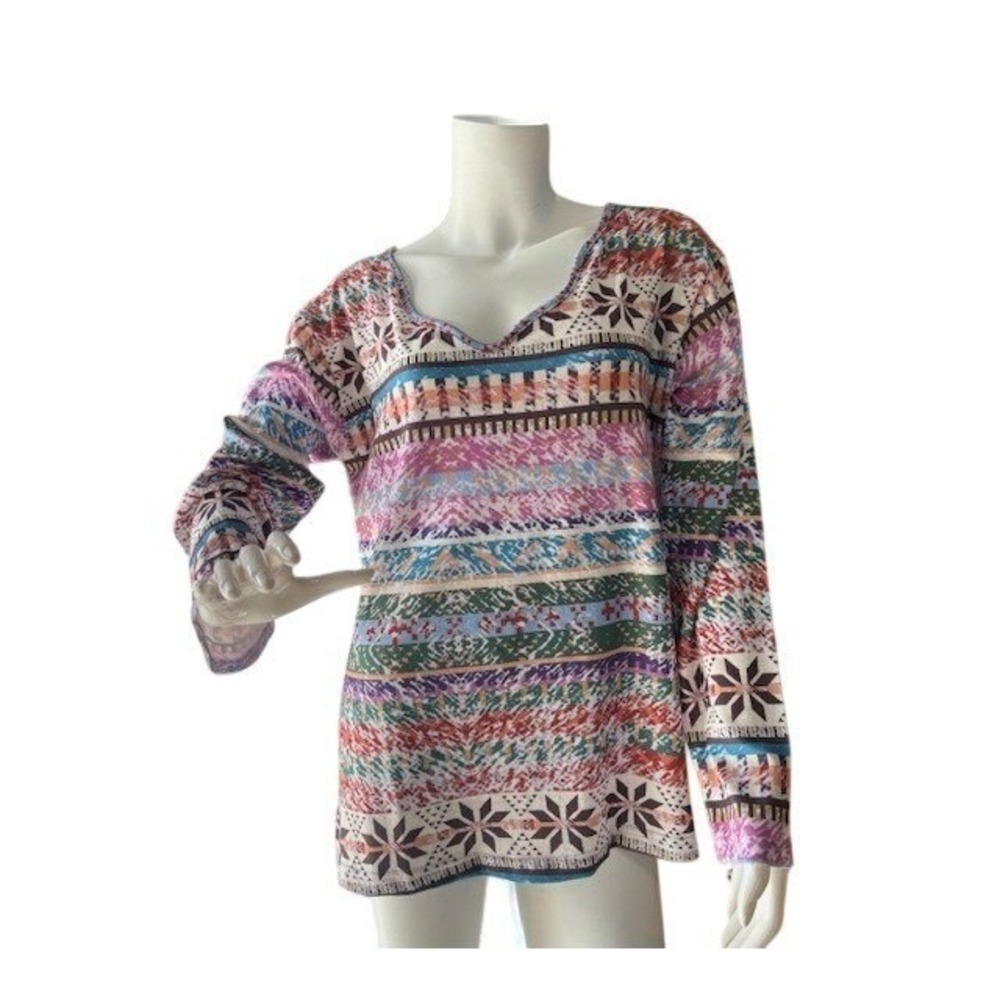 Misslook Womens Multi Color Fair Isle Snowflake Print Scoop‎ V-Neck Top Size L